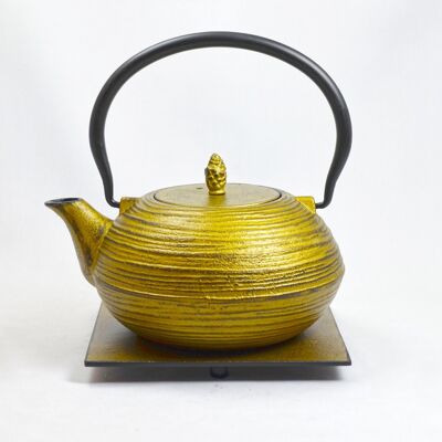 Mo Yo cast iron teapot 1.2l gold with saucer