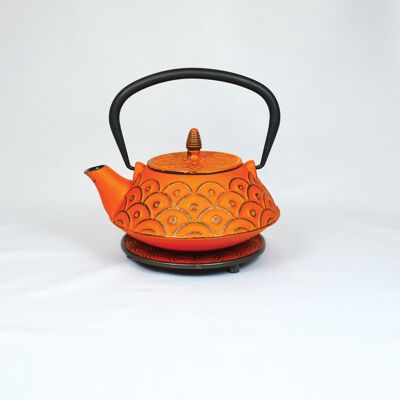 Sen Su cast iron teapot 0.9l orange with saucer