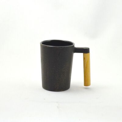 Teecup 8.5H iron with wood black gold