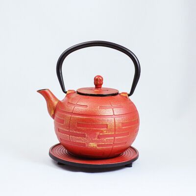 Kanja Teekanne aus Gusseisen 0,8l rot gold