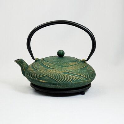 Hqui 0.8l cast iron teapot green gold