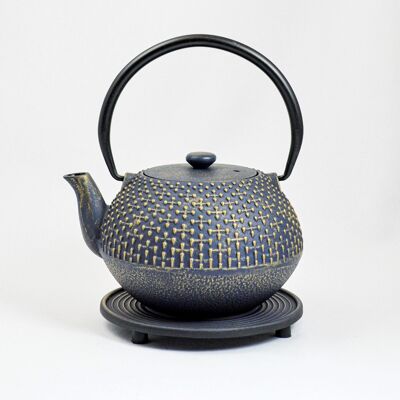 Hoshi 0.9l cast iron teapot blue gold