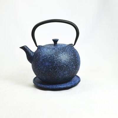Tama cast iron teapot 1.0l blue with saucer