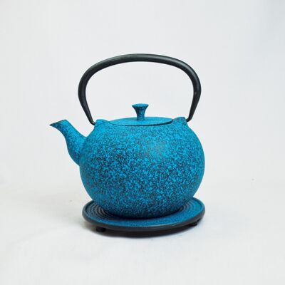 Tama cast iron teapot 1.0l light blue with saucer