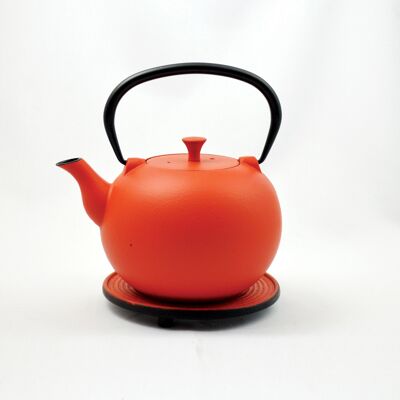 Tama cast iron teapot 1.0l red with saucer