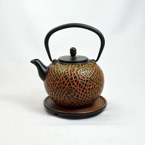 Messhu Teekanne aus Gusseisen 0.8l schwarz/orange m. Untersatz