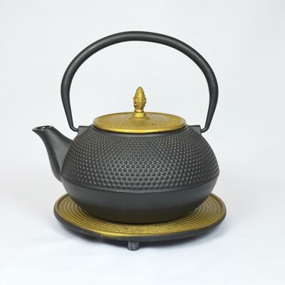 Arare cast iron teapot 1.2l black with gold lid