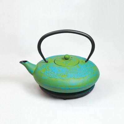 Doragon cast iron teapot 1.5l green/light blue with saucer