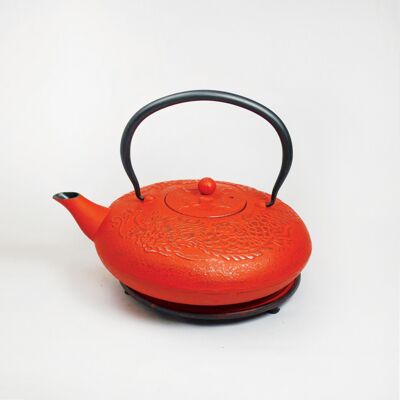 Tetera de hierro fundido Doragon 1,5l roja con plato