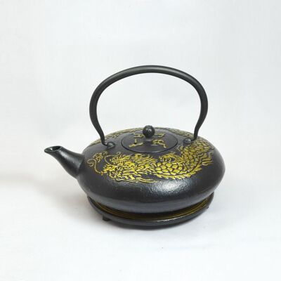 Doragon cast iron teapot 1.5l black/gold with saucer