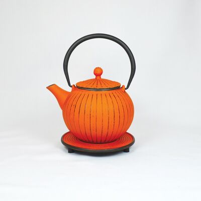 Chokoreto cast iron teapot 0.8l orange with saucer