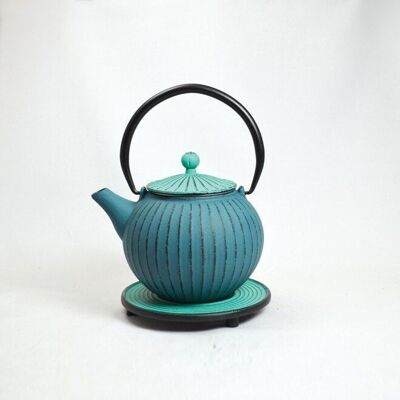 Chokoreto cast iron teapot 0.8l petroleum with lucite lid and saucer