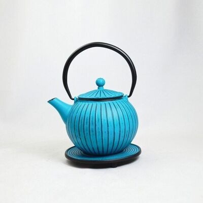 Chokoreto cast iron teapot 0.8l light blue with saucer