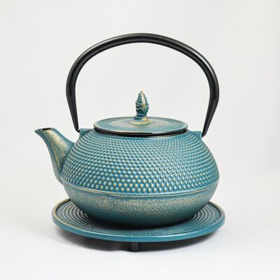 Arare cast iron teapot 1.2l petrol gold