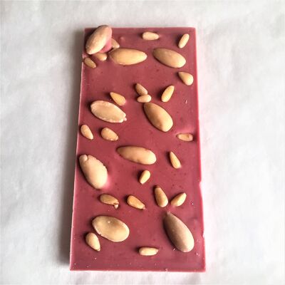 Ruby Chocolate with Marcona Almonds & Pine Nuts Bar 100g