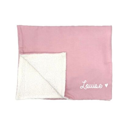 Coperta nascita personalizzata in cotone rosa e sherpa