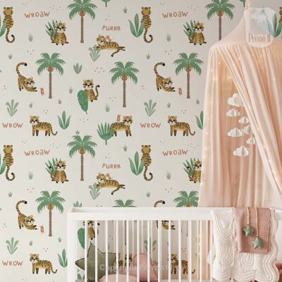 Wallpaper nursery jungle with sweet tiger