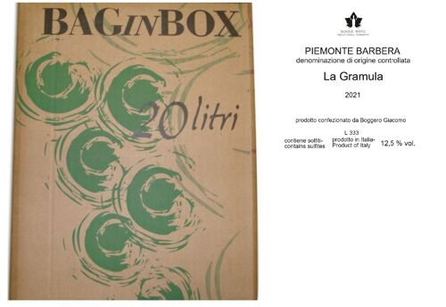 Piemonte Barbera "La Gramula" Bag in box 20 L