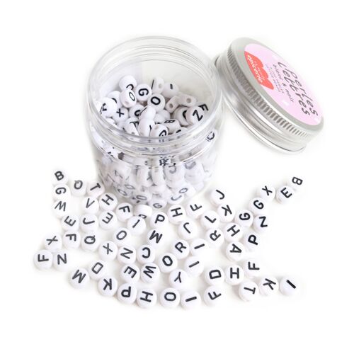 Jar of letter beads – White and black