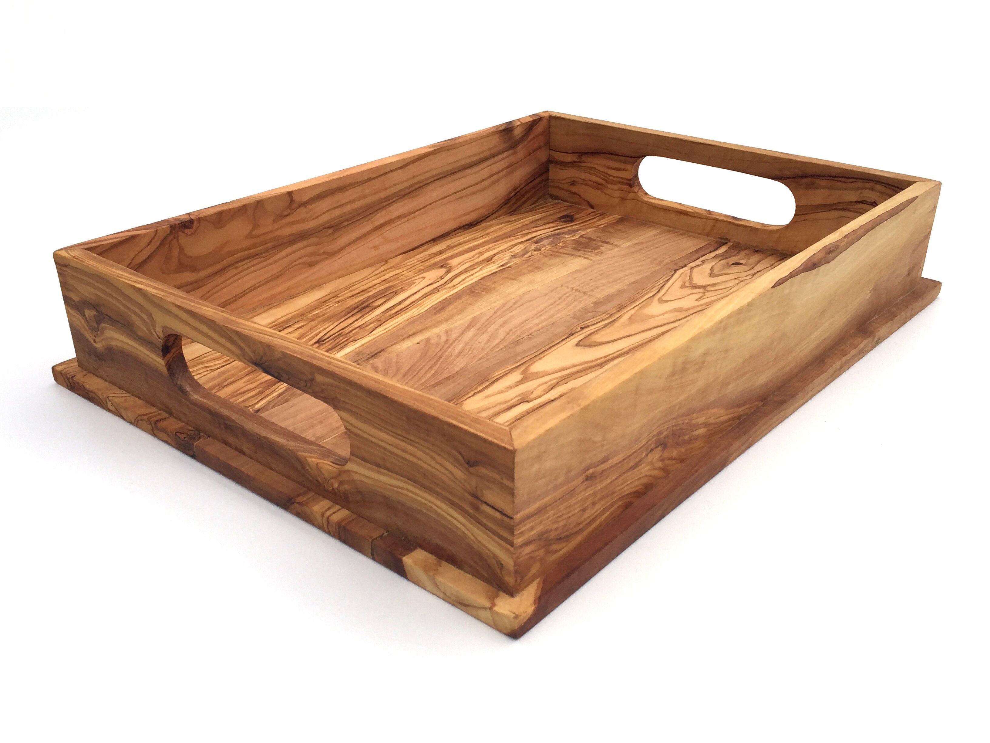 Serving tray with 2 handles rectangular Olive wood tray