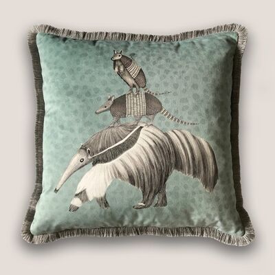 Little Antics Velvet Cushion - Quaker Blue