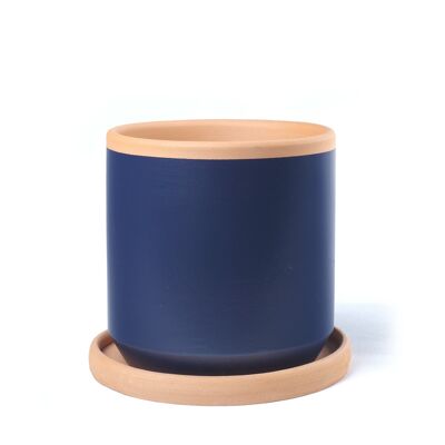 Large midnight blue clay pot with plate CA0104ANL