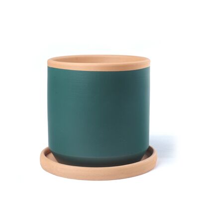 Large Forest Green Clay Planter with Plate CA0104VBL