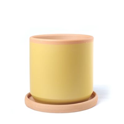Large mustard clay pot with plate CA0104ML