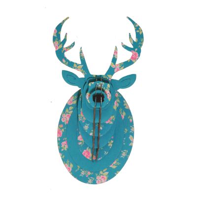 Turquoise deer trophy and shabby chic pink flowers
