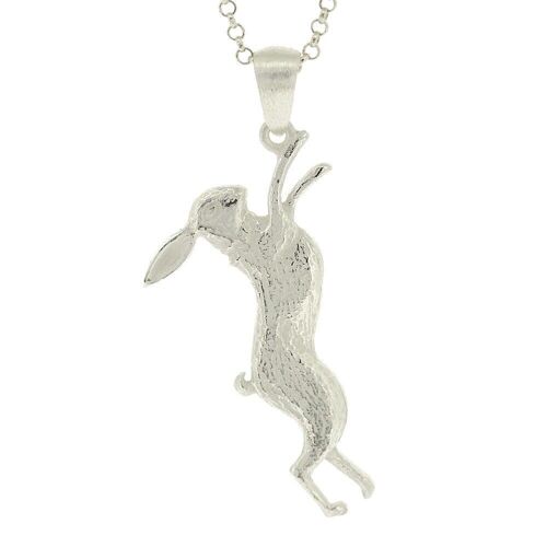 Sterling Silver Boxing Hare Pendant with 18" Trace Chain and Presentation Box