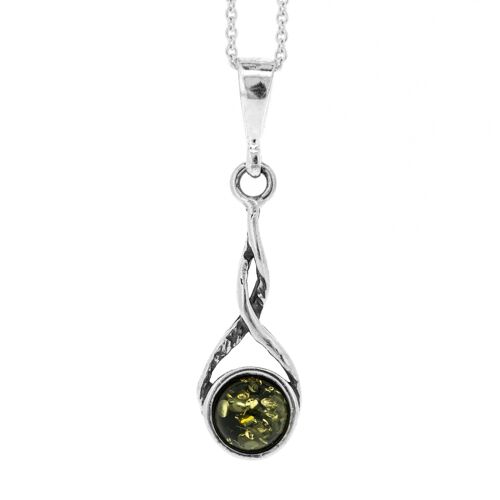 Green Amber Twist Pendant with 18" Trace Chain and Presentation Box