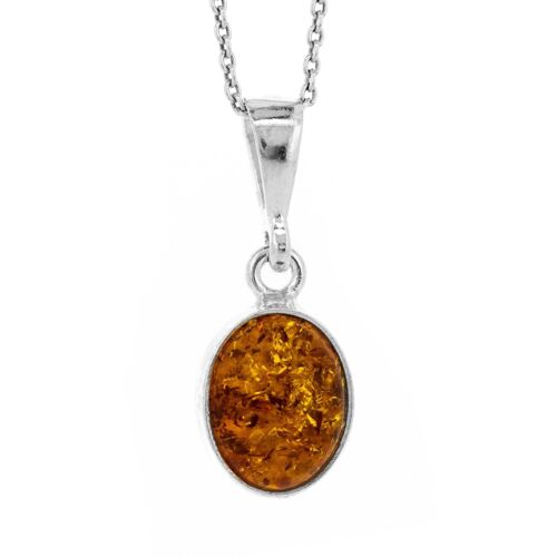 Cognac Amber Oval Pendant with 18" Trace Chain and Presentation Box