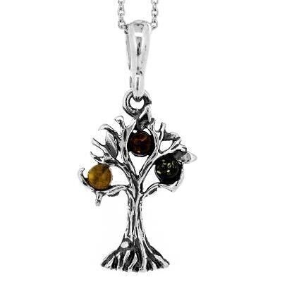 Mixed Amber Tree Pendant with 18" Trace Chain and Presentation Box