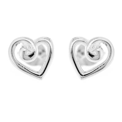 Orecchini a bottone con cuore fantasia in argento sterling e scatola di presentazione