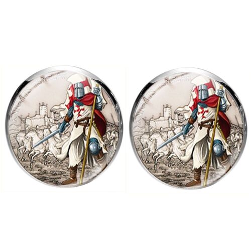 Knights Templar Cufflinks - Grey, Blue And Red