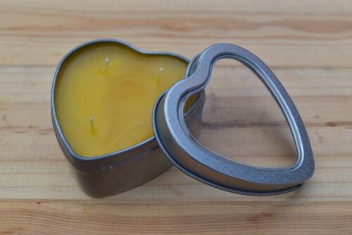 Beeswax candle in heart shape tin