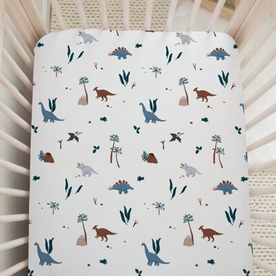 Organic Bamboo & Cotton Muslin Fitted Cotbed Sheet - Dinosaur