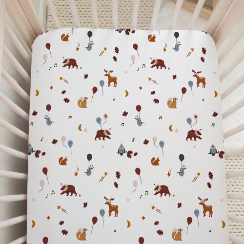 Organic Bamboo & Cotton Muslin Fitted Cotbed Sheet - Woodland Party