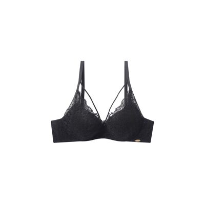 Triangular lace bra with decorative straps-CUP C