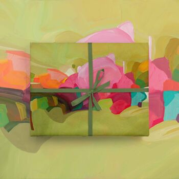 Emballage cadeau abstrait vert jaune | Papier Cadeau Art Abstrait 1