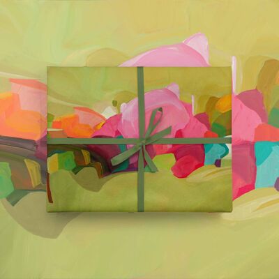 Emballage cadeau abstrait vert jaune | Papier Cadeau Art Abstrait