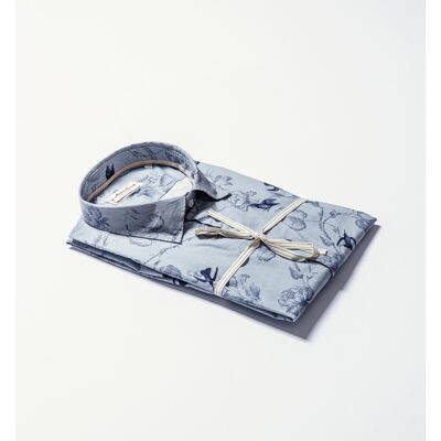 Poplin Printed Shirt Italian Collar blue