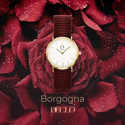 DECLO WATCH BURGUNDY gold case