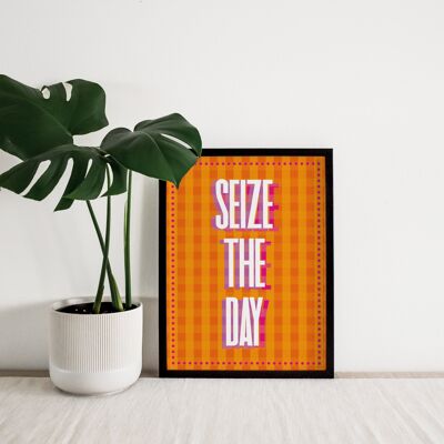 Seize The Day Motivational Print | Positivity Artwork | Positive vibes | Colourful Graphic Saying | Bright Type print | Kids Room Art Gift