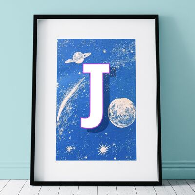 Personalised Letter Print | Space Letter Print | Kids Room Print | Retro Alphabet | Typography art