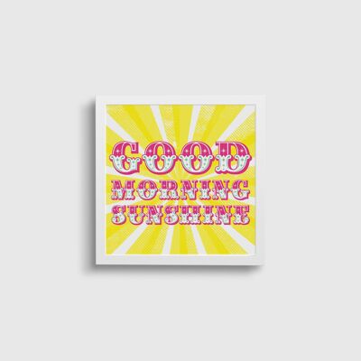 Good Morning Sunshine Retro Carnival Style Typography Print | Vibrant Wall Art | Graphic Yellow Rays Sunny Wall Decor