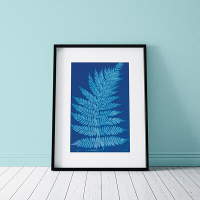 Cyanotype Fern Print | New Zealand Fern Poster print | Botanical Poster | 70 x 50cm printBlue