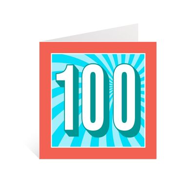 100th Birthday Card | Bold No 100 Birthday Card | Vibrant card for 100th Celebration | Card for gran, granddad, uncle, aunt, friend