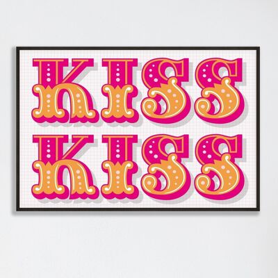 Kiss Kiss Graphic Print | Fun Bold Typography Print | Retro Type Print | Valentine Gift | House print