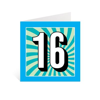16 Birthday card | Teen Birthday | Vibrant blue Graphic 16 Greeting Card | Born in 2006 | Card for Him | Card for her